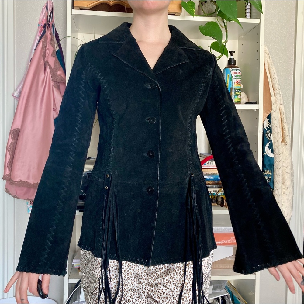 Wet Seal Black Leather Jacket with Fringe